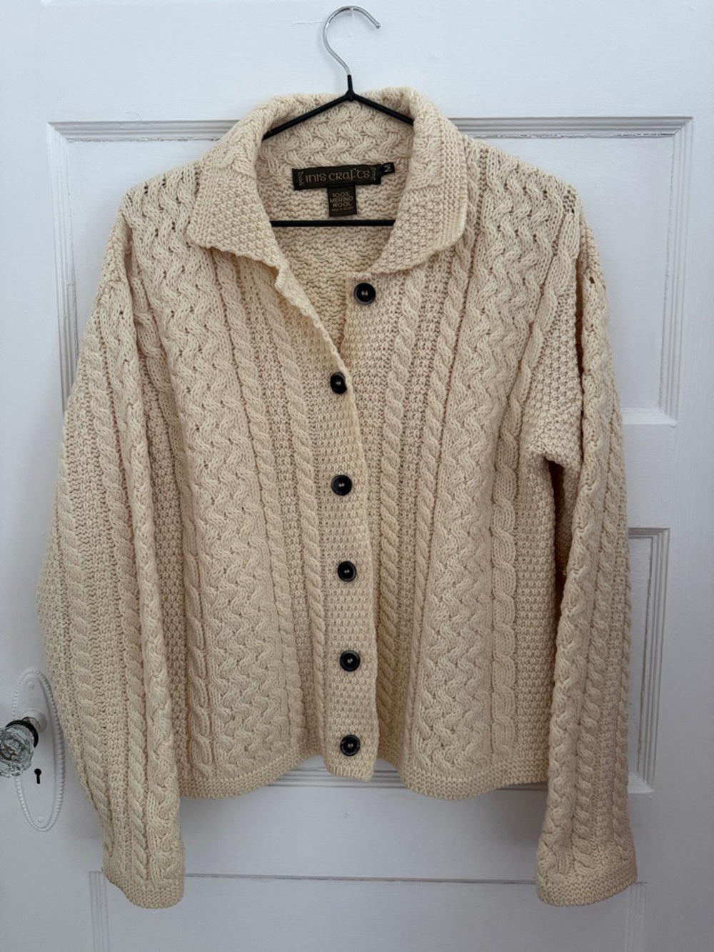Inis Crafts Cream Cable Knit Button Cardigan